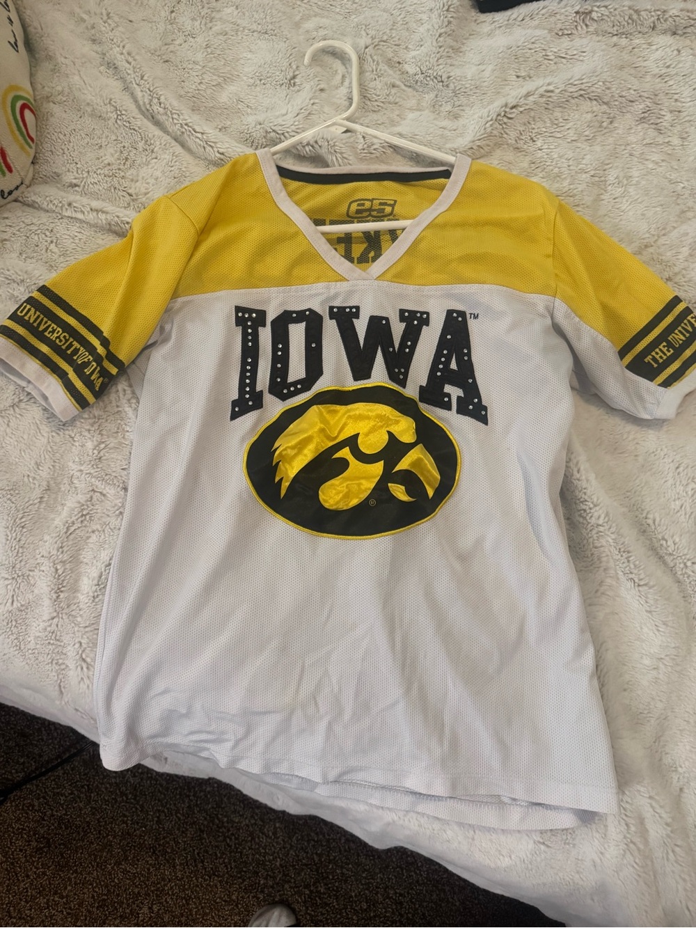 Iowa Hawkeyes Yellow & White Mesh V-Neck Jersey